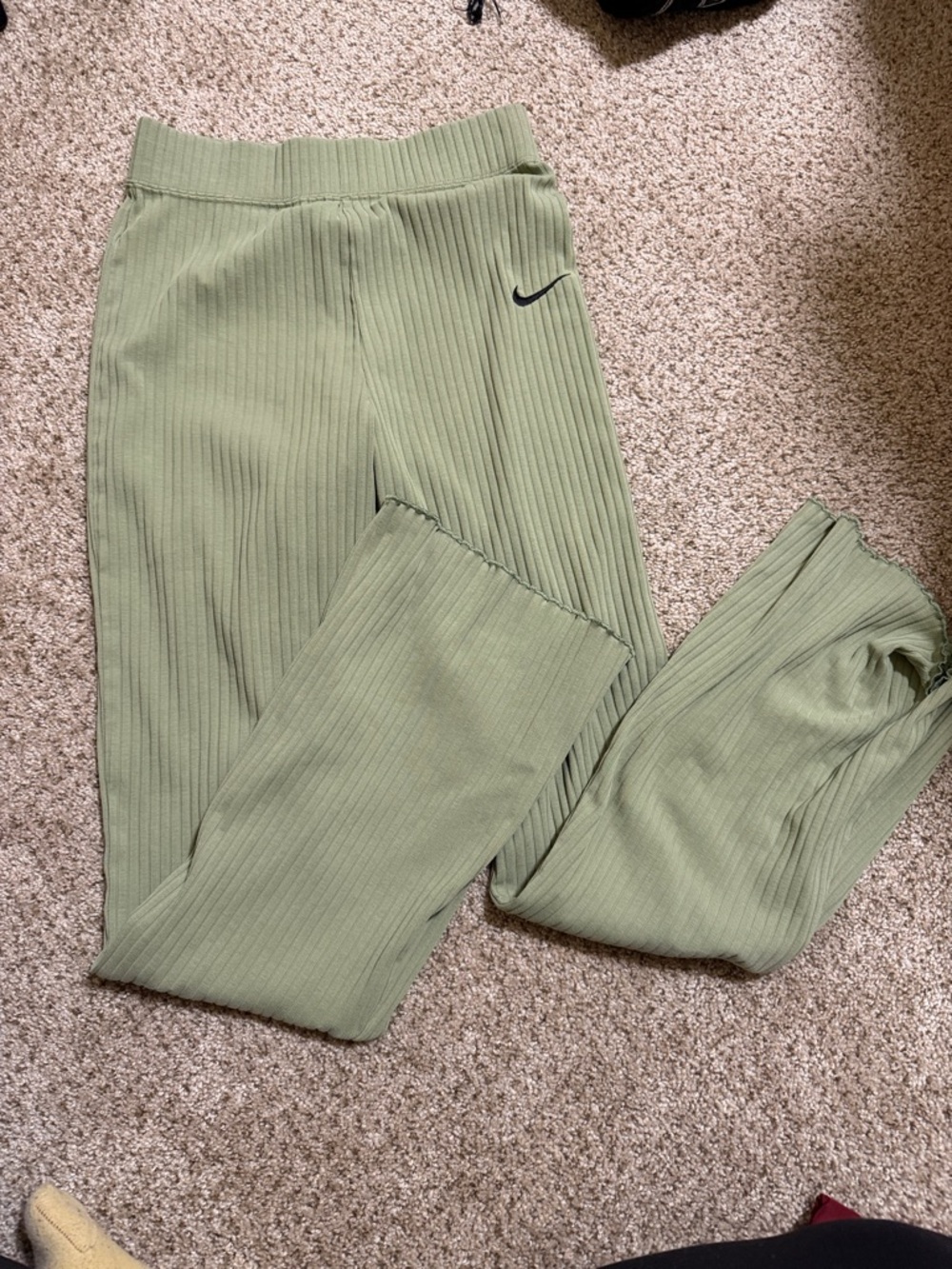 Nike Olive Green Ribbed High-Waist Leggings